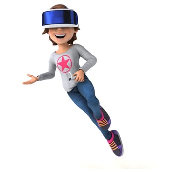 Fun 3D Illustration of a teenage girl with a VR Helmet