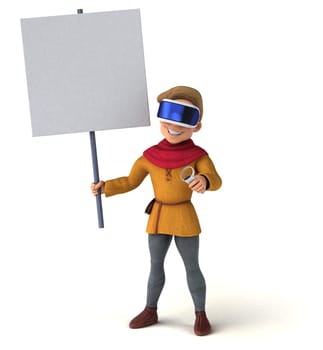 Fun 3D Illustration of a medieval man with a VR Helmet