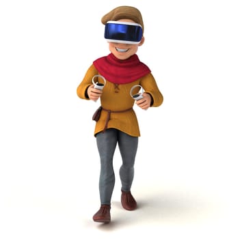 Fun 3D Illustration of a medieval man with a VR Helmet