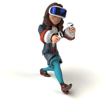 Fun 3D Illustration of a baroque gentleman with a VR Helmet