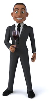 Fun 3D illustration of a cartoon character with a glass of wine
