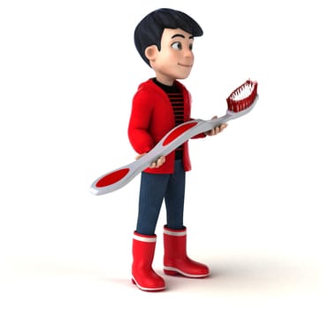 Fun 3D cartoon teenage boy with a toothbrush