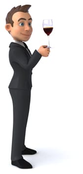 Fun 3D illustration of a cartoon character with a glass of wine