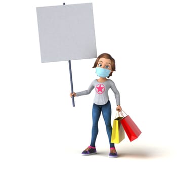 Fun 3D illustration of a cartoon teenage girl