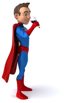 Fun 3D illustration of a cartoon character with a glass of wine