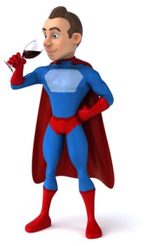 Fun 3D illustration of a cartoon character with a glass of wine