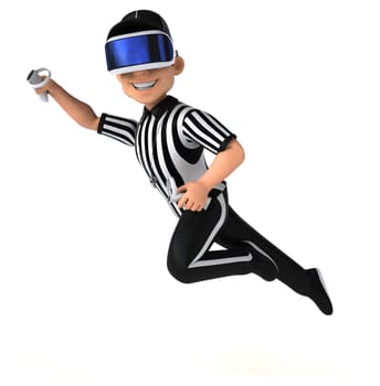 Fun 3D Illustration of a referee with a VR Helmet