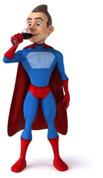 Fun 3D illustration of a cartoon character with a glass of wine