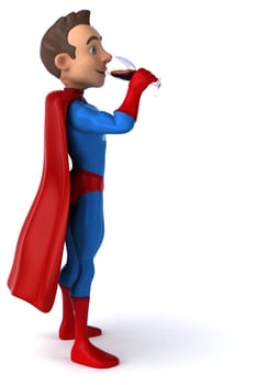 Fun 3D illustration of a cartoon character with a glass of wine