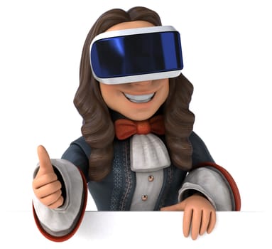 Fun 3D Illustration of a baroque gentleman with a VR Helmet