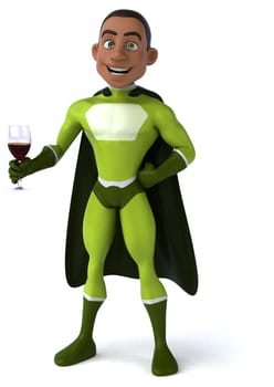Fun 3D illustration of a cartoon character with a glass of wine