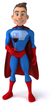 Fun 3D illustration of a cartoon character with a glass of wine