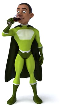 Fun 3D illustration of a cartoon character with a glass of wine