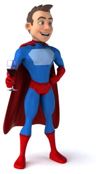 Fun 3D illustration of a cartoon character with a glass of wine