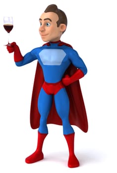 Fun 3D illustration of a cartoon character with a glass of wine