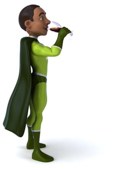 Fun 3D illustration of a cartoon character with a glass of wine