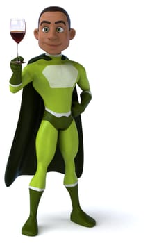 Fun 3D illustration of a cartoon character with a glass of wine