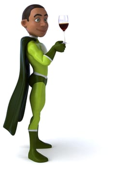 Fun 3D illustration of a cartoon character with a glass of wine