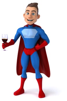 Fun 3D illustration of a cartoon character with a glass of wine