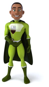 Fun 3D illustration of a cartoon character with a glass of wine