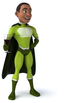 Fun 3D illustration of a cartoon character with a glass of wine