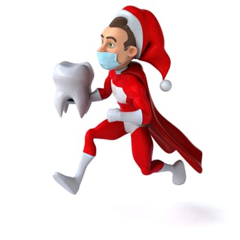 Fun 3D illustration of a cartoon Santa Claus with a mask