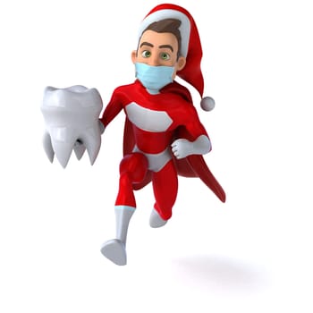 Fun 3D illustration of a cartoon Santa Claus with a mask
