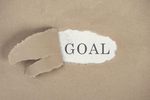 The word goal is standing on a white background, ripped textured paper