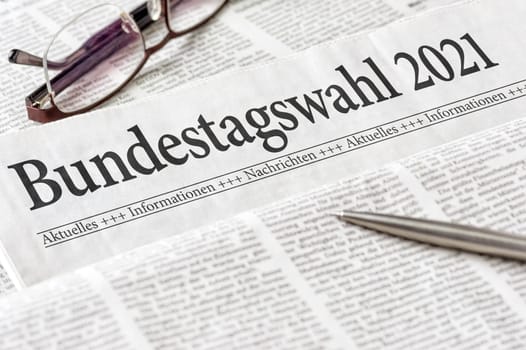 Newspaper with the headline Parliamentary election 2021 in german - Bundestagswahl 2021