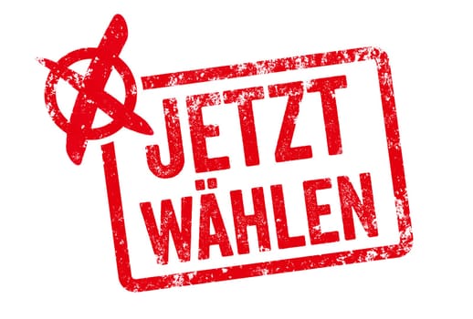 Red Stamp - Vote now in german - Jetzt wählen