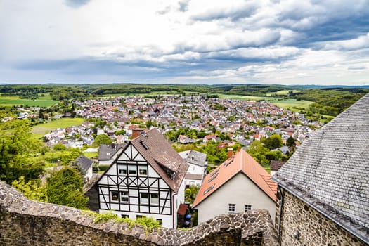View from castle Gleiberg to the village wettenberg in Hesse