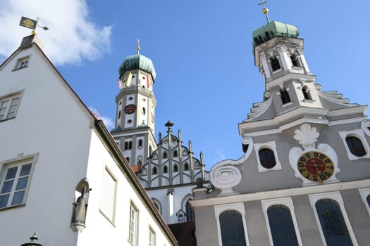 The Roman Catholic Basilica Zum Heiligen St. Ulrich is a pilgrimage church in Augsburg,Germany. Built in the Gothic and Late Gothic style. The spiers are onion-shaped. Construction began in 1474.
