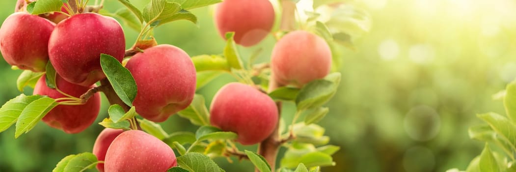 Apple tree close-up on branch full of red apples