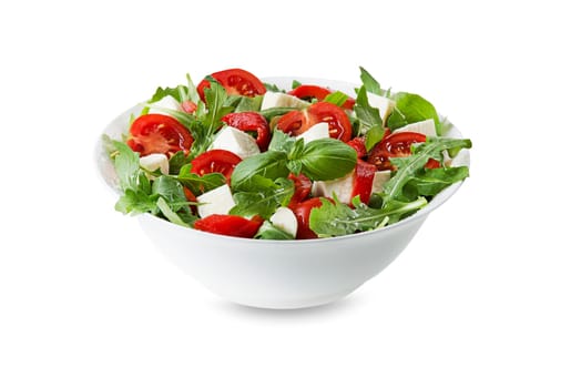 Caprese Salad with rocket, mozzarella cheese, cherry tomato and basil isolated on white background 30-30 image series