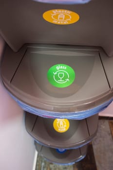 Waste stackable bin for glass. Separating household waste concept