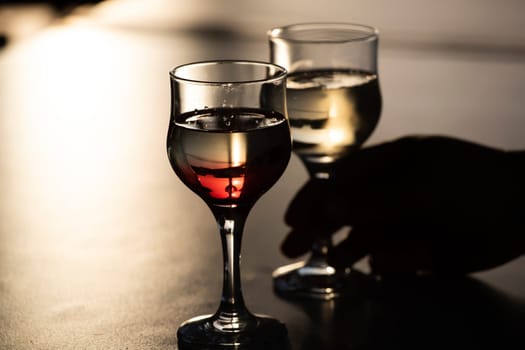 Wine tasting experience at the wine bar: red wine on the table.