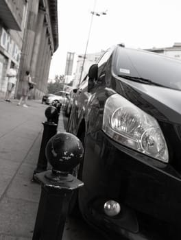 The Car headlights. Exterior closeup detail. Car detail