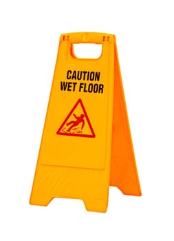 The Warning sign for slippery floor isolated on white background, copy space.