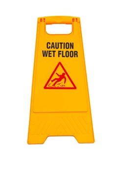The Warning sign for slippery floor isolated on white background, copy space.