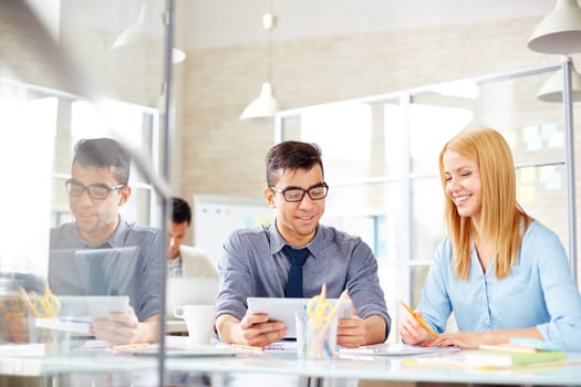 Young co-workers learning data for new project