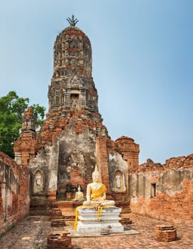 Buddha statue in Wat Cherng Tha. Ayutthaya historical park.