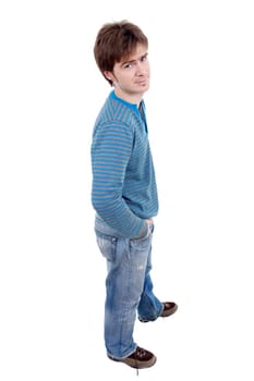 young casual man full body in a white background