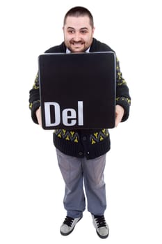 young casual man with the del key