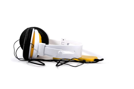 Women's cell phone with cute yellow headphones