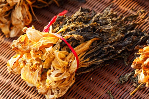 Chinese dried white cabbage on bamboo background