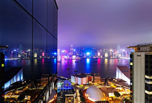 Hong Kong night, Tsim Sha Tsui urban building zone