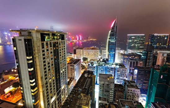 Hong Kong night, Tsim Sha Tsui urban building zone