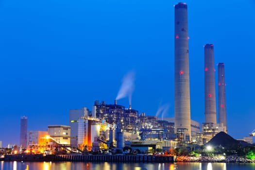 power plant at night, hong kong