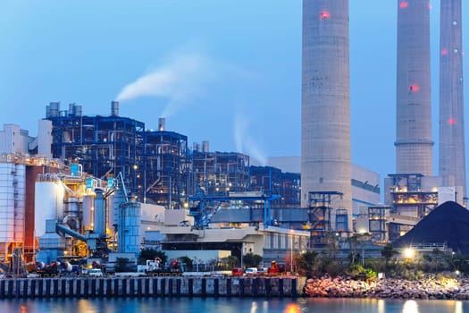 power plant at night, hong kong