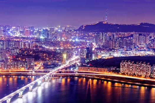 Seoul Tower and Downtown skyline at night, South Korea